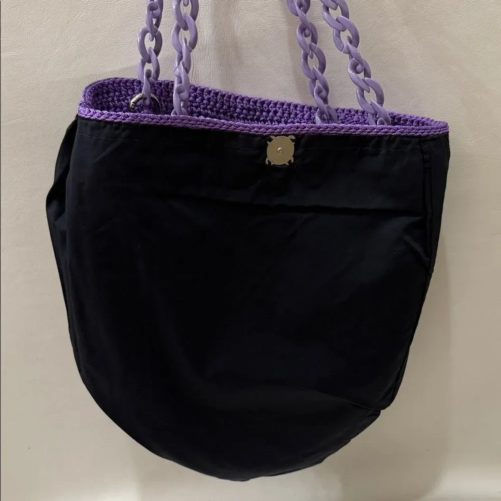 Elegant Purple Crochet Shoulder Bag 12 X 12 In Black Lining Silver Snap Closure